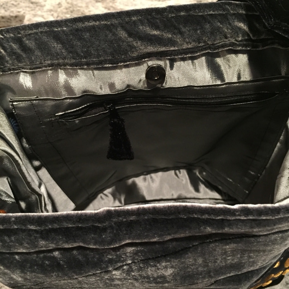 NEW GRAY and BLACK Gold Velvet Bag Boho Shoulder hobo - Picture 6 of 10